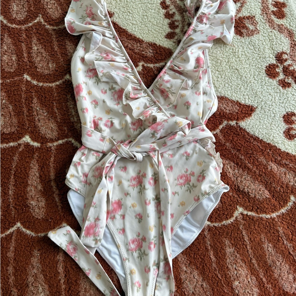 LoveShackFancy Pink Floral Ruffle One Piece